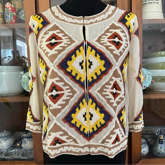 Diane von Furstenberg Beaded Cropped Silk Dinner Jacket - Picture 1 of 12